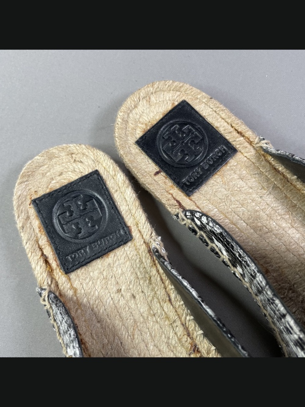 NEW Tory Burch Shoes Womens 8 black gray brown snake leather jute mule loafer - Picture 6 of 12